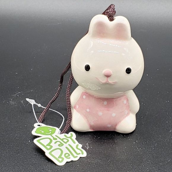 Green Earth Baby Bells Decorative Porcelain White Bunny Hanging Bell Figurine - Picture 14 of 14